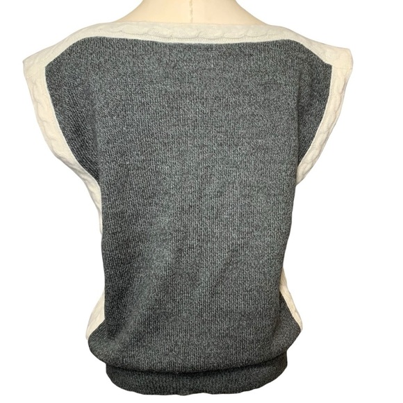Vintage Lumey Cable Knit Sweater Vest S Angora Wool Blend Boat Neck Cream Gray - Picture 3 of 14